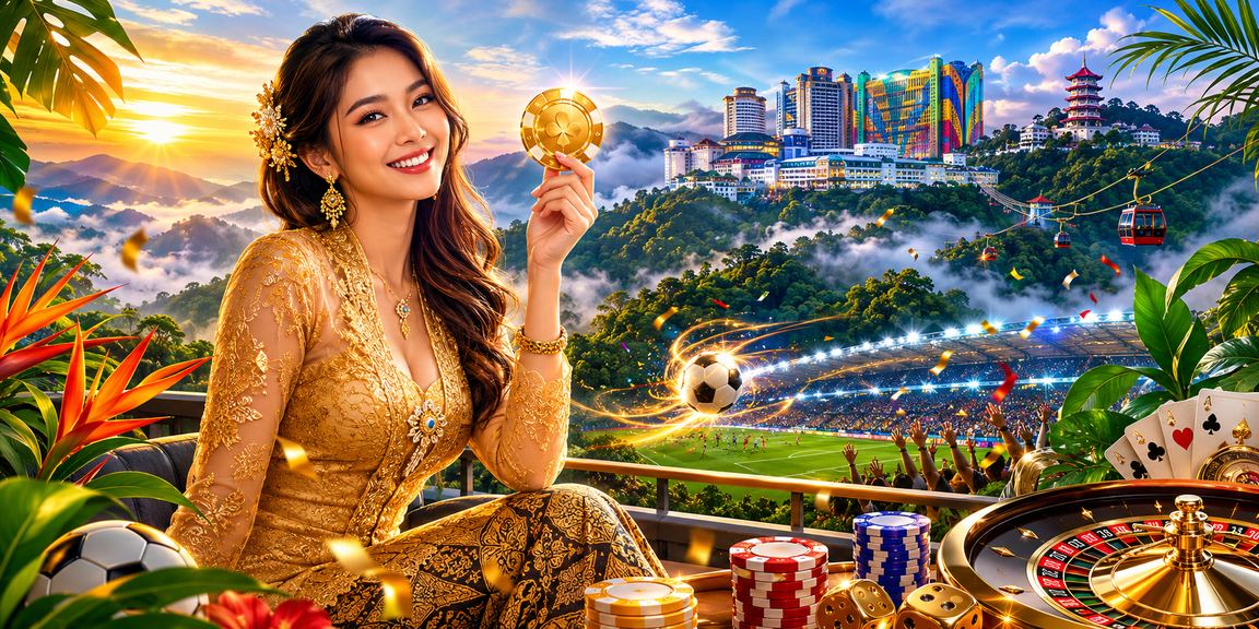 Aplikasi kasino mudah alih di Genting Highlands dengan suasana neon dan pakaian tradisional