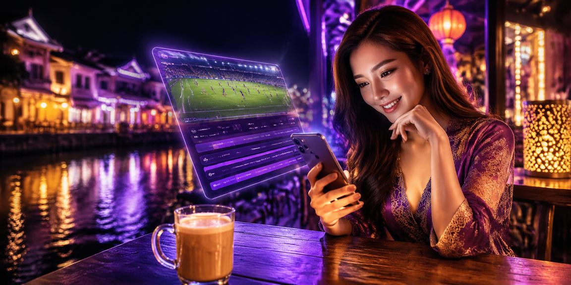 Pengguna bertaruh pada perlawanan sukan melalui telefon pintar di Melaka dengan suasana malam
